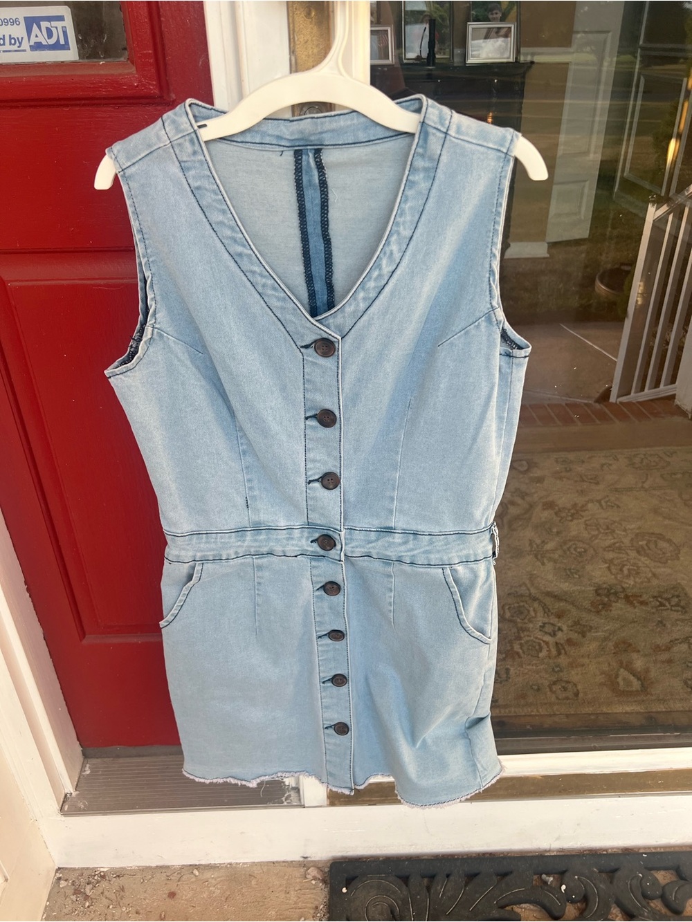 Light Wash Denim Button-Front Sleeveless Mini Dress - Picture 3 of 10